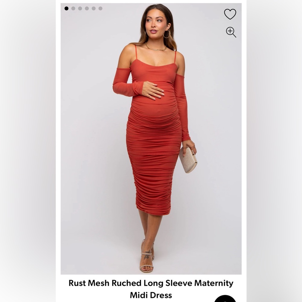 NWOT Pink Blush Maternity Rust Mesh Ruched Long Sleeve Maternity Midi Dress